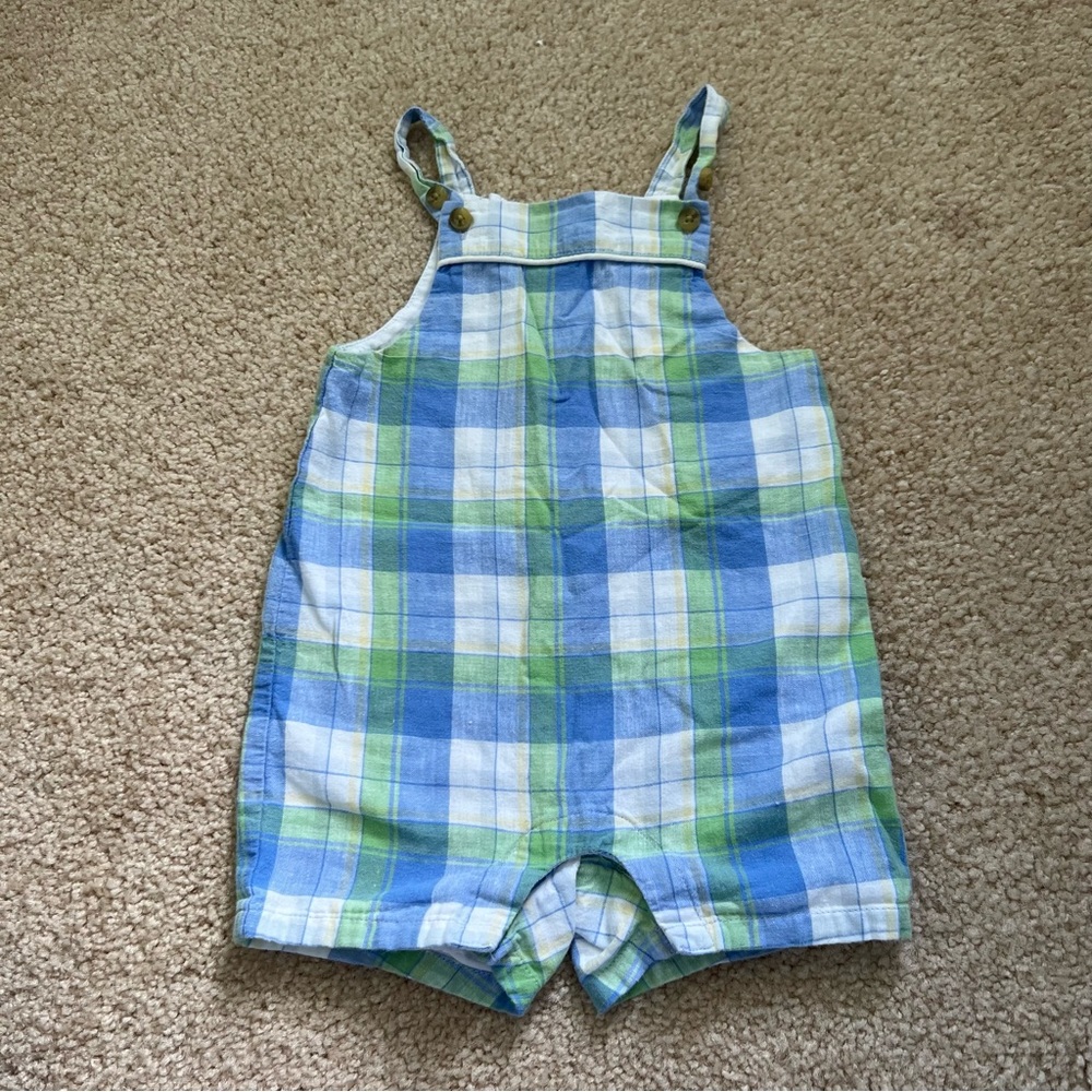 Janie and Jack Linen Blend Plaid Romper, 12-18 months